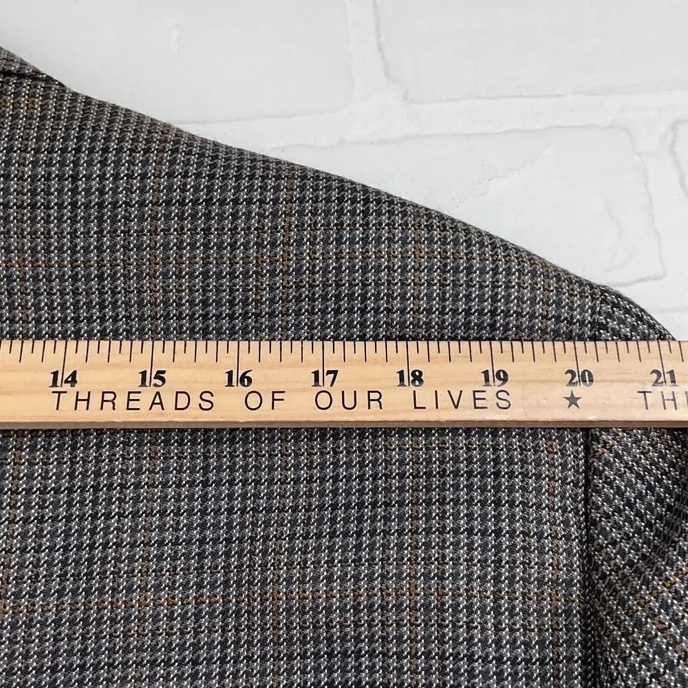 Chaps Blazer Men 48L‎ Gray Gold Prince Edward Plaid Silk Career Classic Party